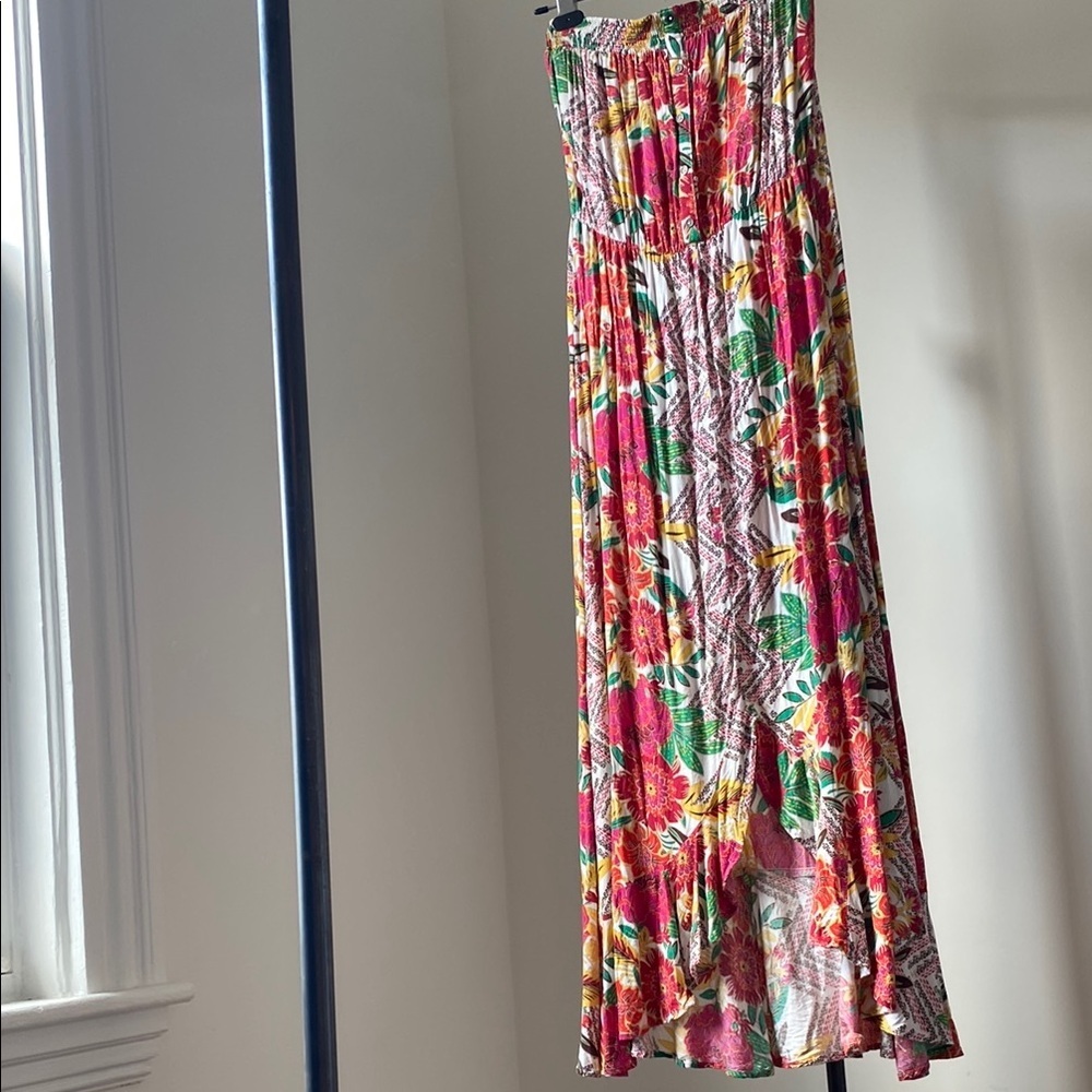 Xhilaration Pink and Green Pleated Maxi Dress